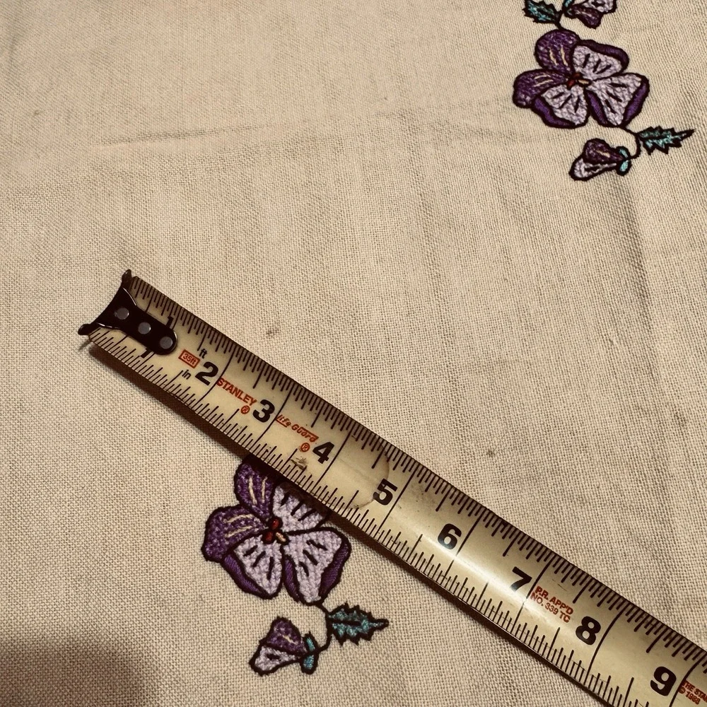 Vtg Cross Stitch Tablecloth Flowers Purple Forget Me Not Yellow Embroidered Hand